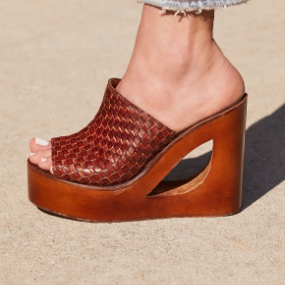 Jeffrey Campbell Brown Woven Leather Wedge Sandals